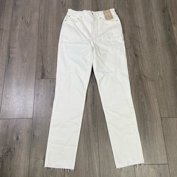 Madewell Perfect Vintage Tapered Leg Tile White Raw Hem Jeans US Women's 28 Tall - Picture 2 of 6
